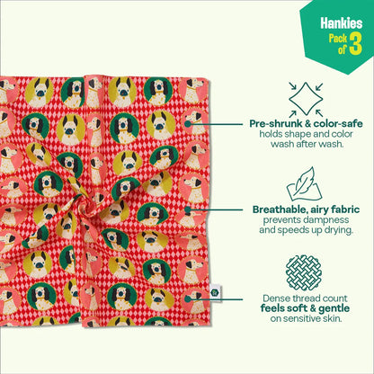 Pawsome! Unisex Hankies, 100% Organic Cotton, Pack of 3
