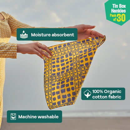 EOD! Elephant Of The Day! Tin Gift Box, Unisex Hankies, 100% Organic Cotton, Box Of 30