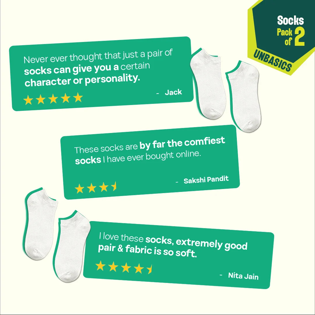 Milky White! Unisex Socks, 100% Organic Cotton, Ankle Length, Pack of 2