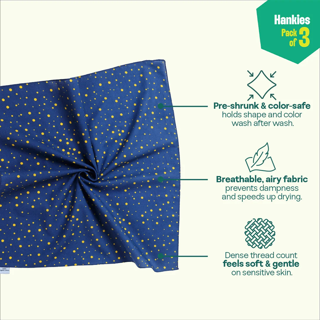 PTO! Polka Turn Over! Unisex Hankies, 100% Organic Cotton, Pack of 3
