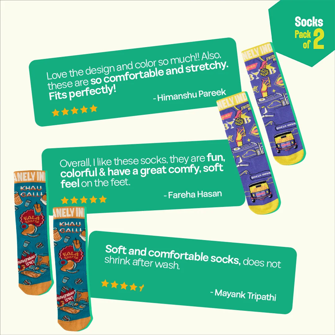 Mumbai Masala! Unisex Socks, 100% Bamboo, Crew Length, Pack of 2