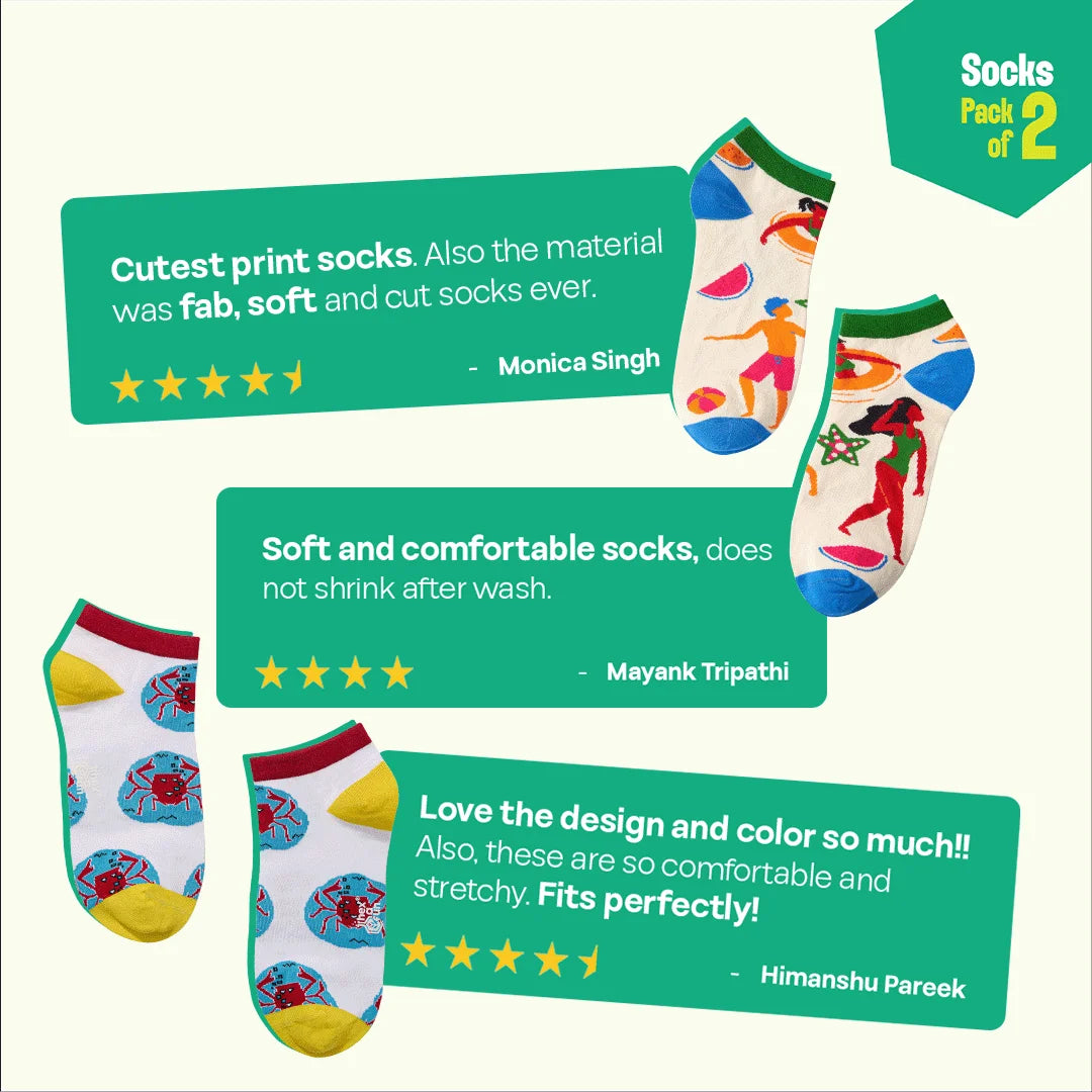 Life's A Beach! Unisex Socks, 100% Bamboo Made, Ankle Length, Pack of 2
