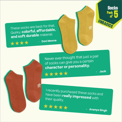 Sugar Crush! Unisex Socks, 100% Organic Cotton, Ankle Length, Pack of 5