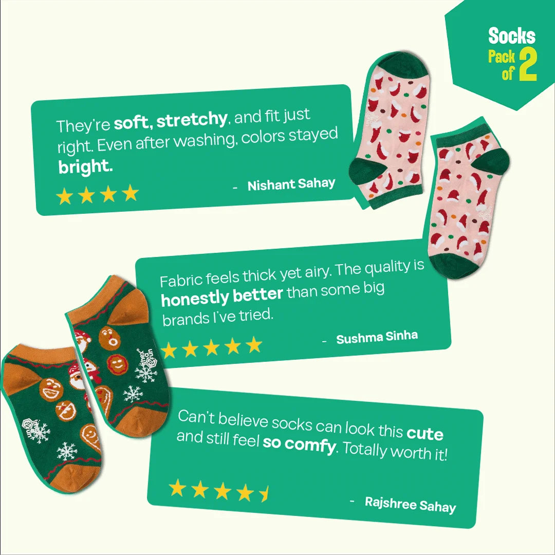 Jingle Fest! Unisex Socks, 100% Organic Cotton, Ankle Length, Pack of 2