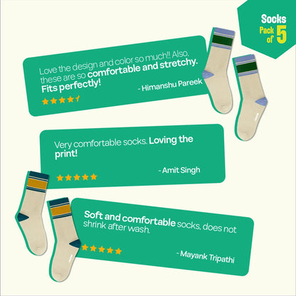 Retro Splash! Unisex Socks, 100% Bamboo, Crew Length, Pack of 5