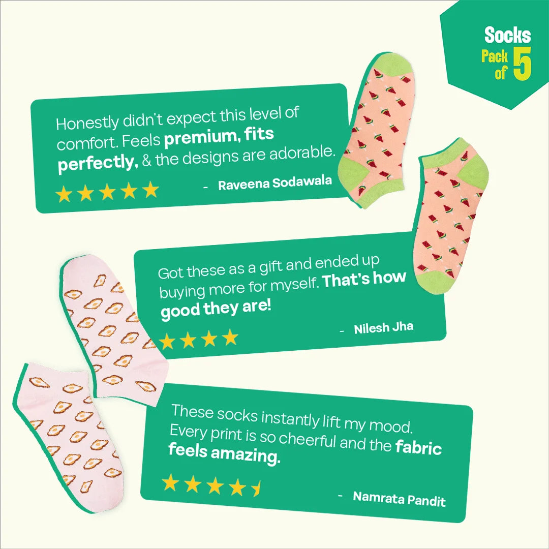Snacks Drawer! Unisex Socks, 100% Organic Cotton, Ankle Length, Pack of 5