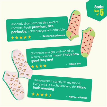Snacks Drawer! Unisex Socks, 100% Organic Cotton, Ankle Length, Pack of 5