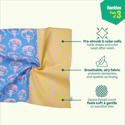 Abstract Of My Eye! Series 1! Unisex Hankies, 100% Organic Cotton, Pack of 3