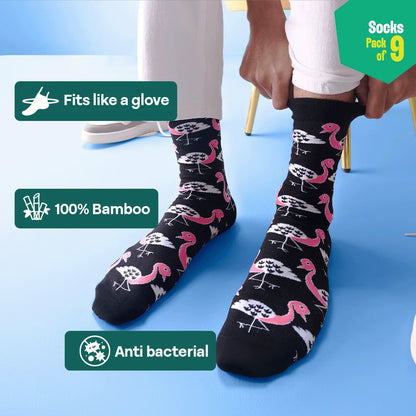 Flex Mode! Unisex Socks, 100% Bamboo, Crew Length, Pack of 9