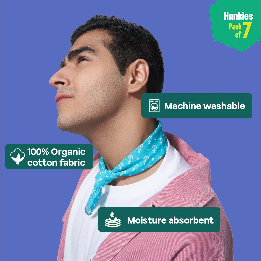 Style O'Clock! Unisex Hankies, 100% Organic Cotton, Pack of 7