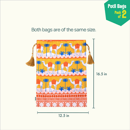 Saddle & Sand! Unisex Potli Bags, 100% Cotton, Pack of 2