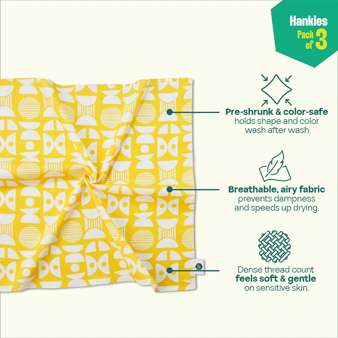 Summer Fling! Unisex Hankies, 100% Organic Cotton, Pack of 3
