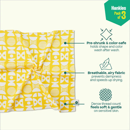 Summer Fling! Unisex Hankies, 100% Organic Cotton, Pack of 3