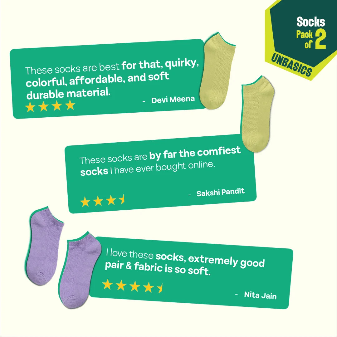 Flying Colors! Unisex Socks, 100% Organic Cotton, Ankle Length, Pack of 2