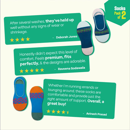Stenciled! Unisex Socks, 100% Organic Cotton, No Show, Pack of 2