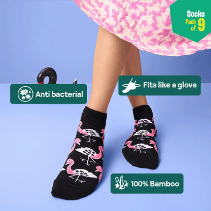 Flex Mode! Unisex Socks, 100% Bamboo, Ankle Length, Pack of 9