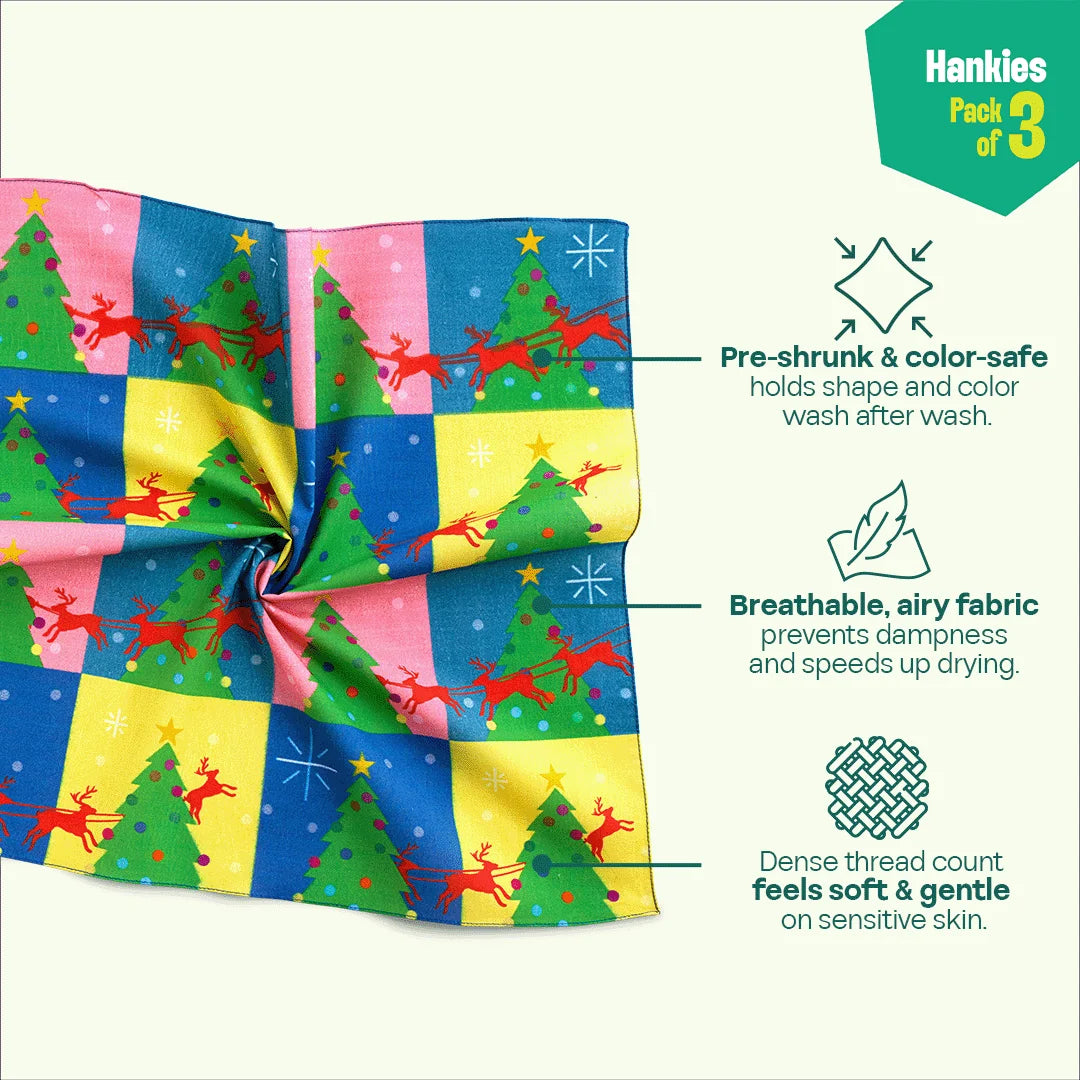 Sleigh Riders! Unisex Hankies, 100% Organic Cotton, Pack of 3