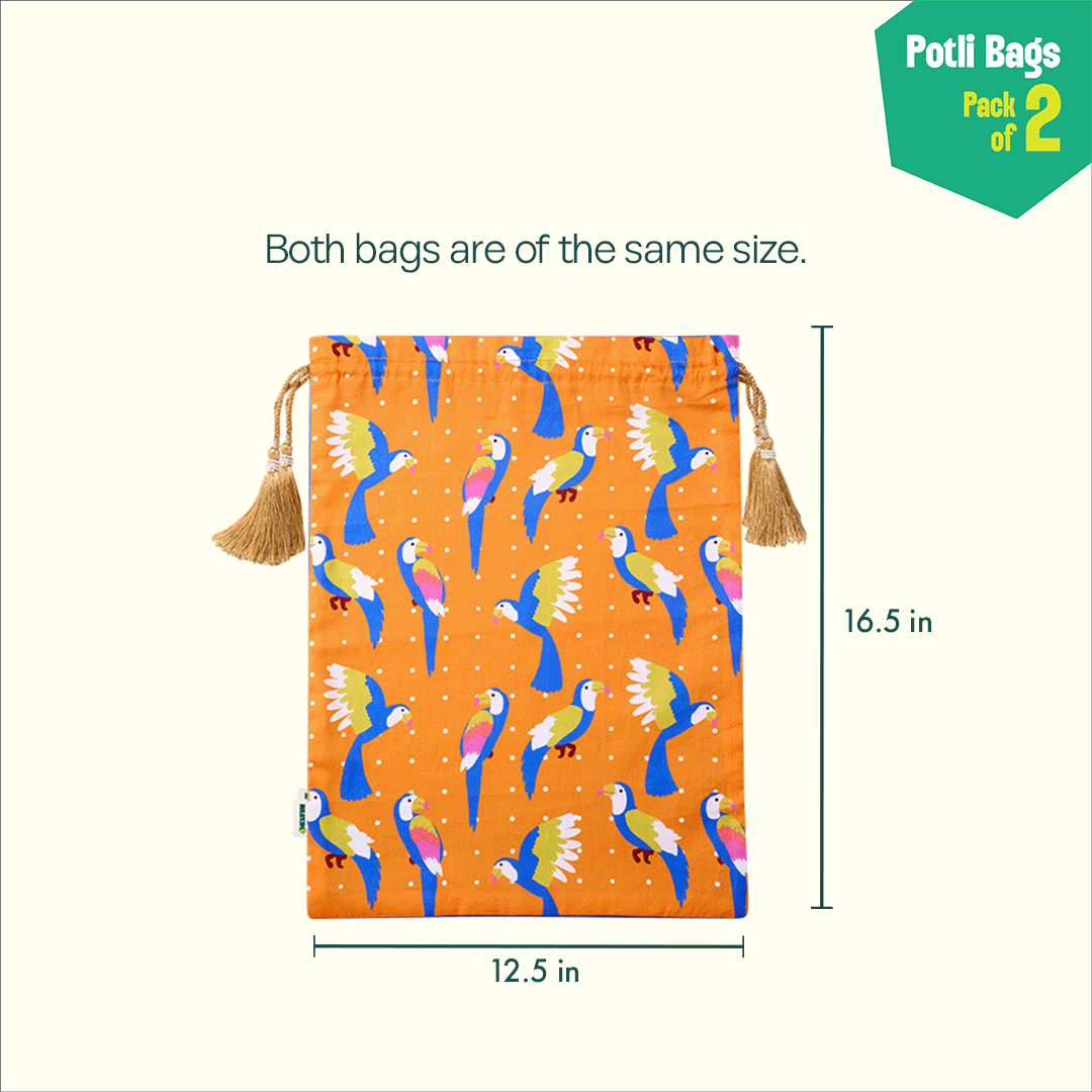 Birdsong! Unisex Potli Bags, 100% Cotton, Pack of 2