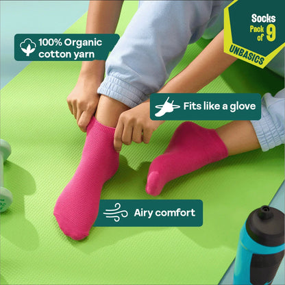Pastel Spring! Unisex Socks, 100% Organic Cotton, Ankle Length, Pack of 9