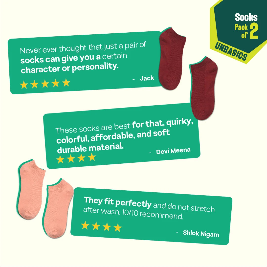 Solid Matters! Unisex Socks, 100% Organic Cotton, Ankle Length, Pack of 2