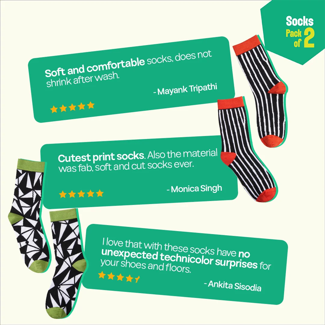 Monochromatic! Unisex Socks, 100% Bamboo, Crew Length, Pack of 2