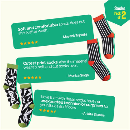 Monochromatic! Unisex Socks, 100% Bamboo, Crew Length, Pack of 2