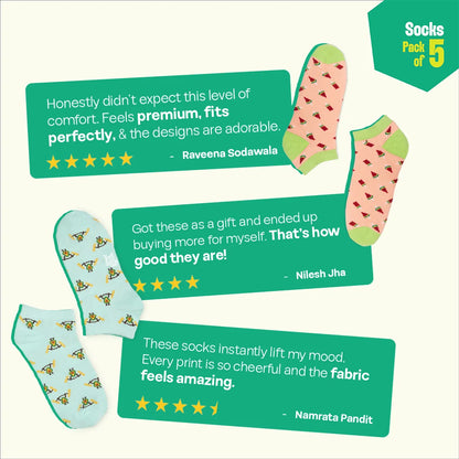Animal-holic! Unisex Socks, 100% Organic Cotton, Ankle Length, Pack of 5