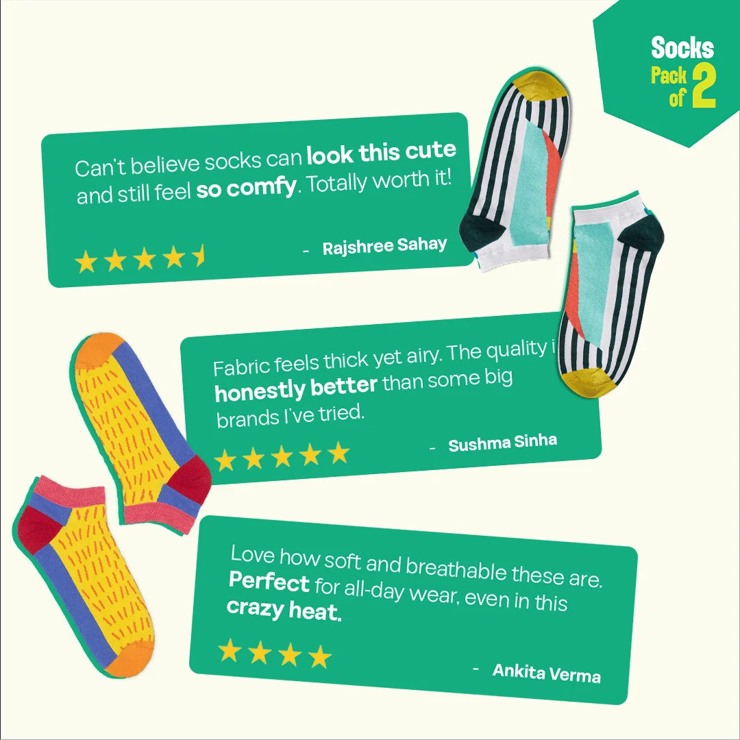 Yellow Dear! Unisex Socks, 100% Organic Cotton, Ankle Length, Pack of 2