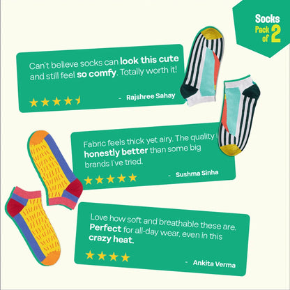 Yellow Dear! Unisex Socks, 100% Organic Cotton, Ankle Length, Pack of 2