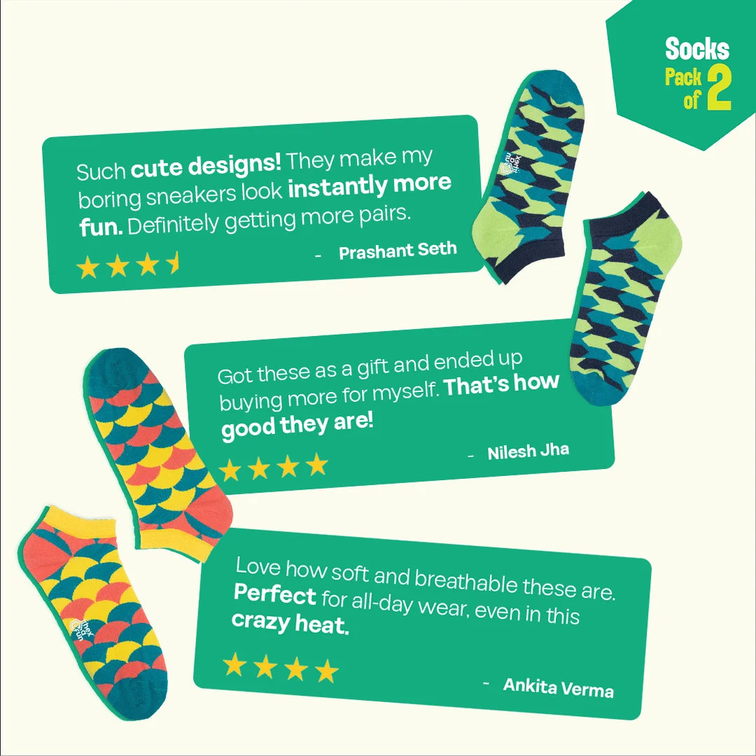 Out Of The Shape! Unisex Socks, 100% Organic Cotton, Ankle Length, Pack of 2