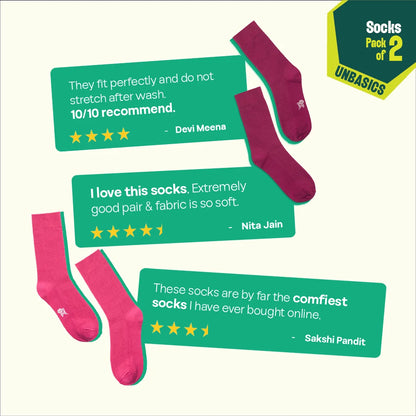 Berry Mix! Unisex Socks, 100% Organic Cotton, Crew Length, Pack of 2