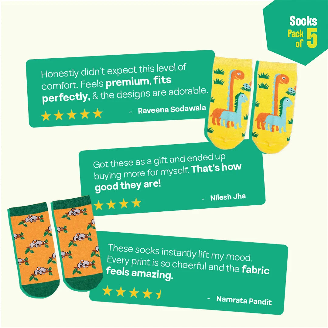 Dramatic Pattern! Unisex Socks, 100% Organic Cotton, Ankle Length, Pack of 5