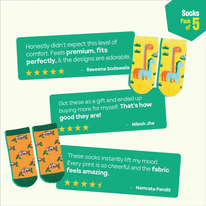 Dramatic Pattern! Unisex Socks, 100% Organic Cotton, Ankle Length, Pack of 5