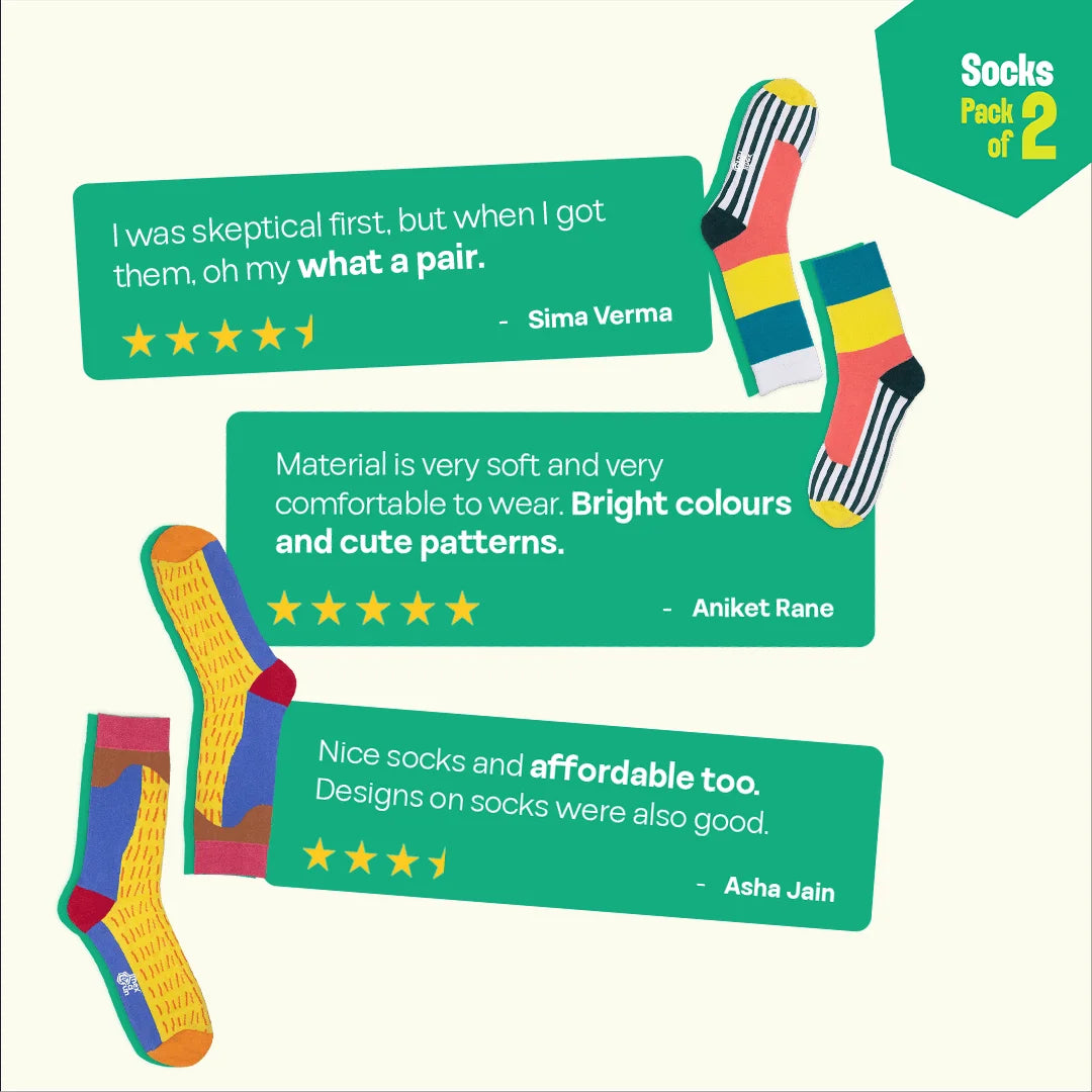 Yellow Dear! Unisex Socks, 100% Organic Cotton, Crew Length, Pack of 2