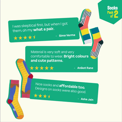 Yellow Dear! Unisex Socks, 100% Organic Cotton, Crew Length, Pack of 2
