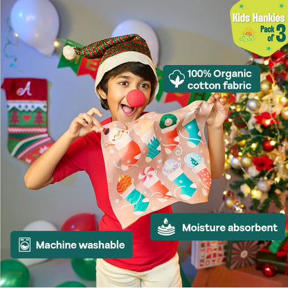 Sant-astic! Unisex Kid's Hankies, 100% Organic Cotton, Pack of 3