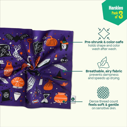 Hocus Pocus! Unisex Hankies, 100% Organic Cotton, Pack of 3