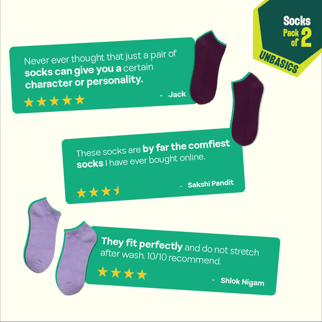 Purple Mania! Unisex Socks, 100% Organic Cotton, Ankle Length, Pack of 2