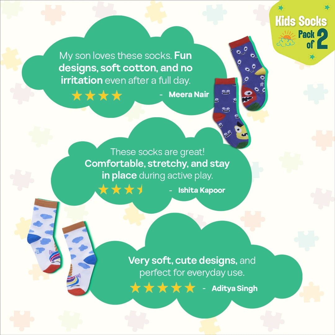 Fun Alert Ahead! Unisex Kid's Socks, 100% Bamboo, Crew Length, Pack of 3