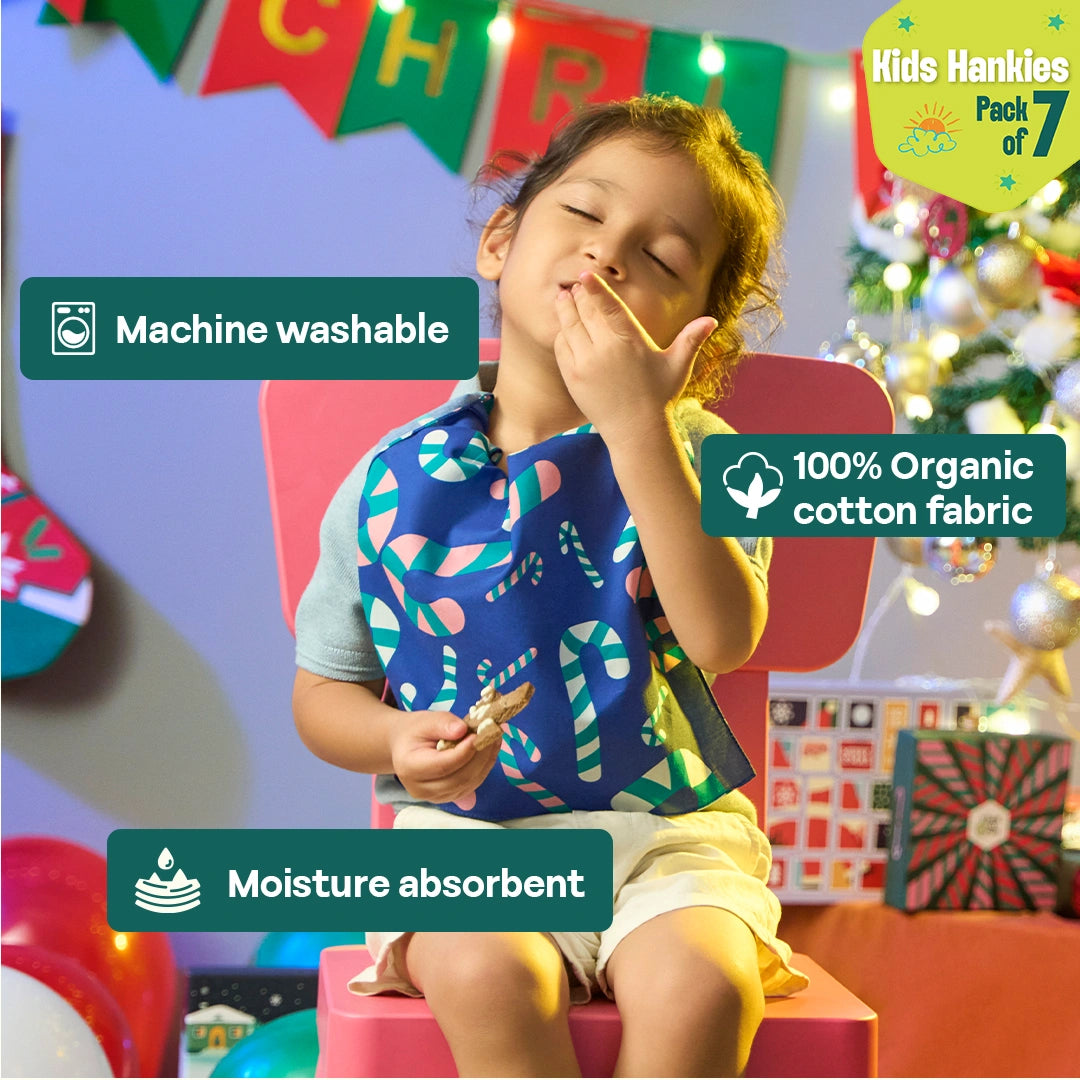 Xmas Groove! Unisex Kid's Hankies, 100% Organic Cotton, Pack of 7