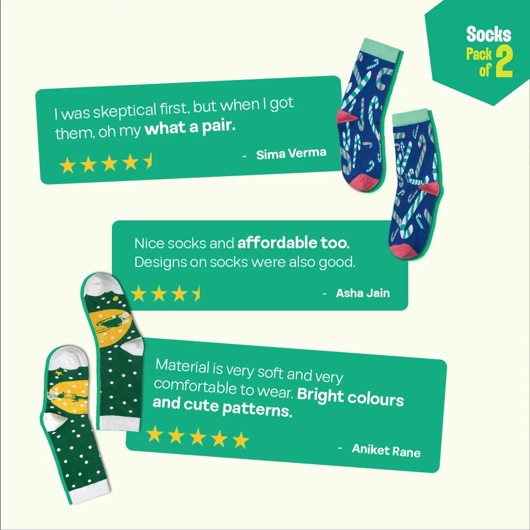 Sprinkling Joy! Unisex Socks, 100% Organic Cotton, Crew Length, Pack of 2