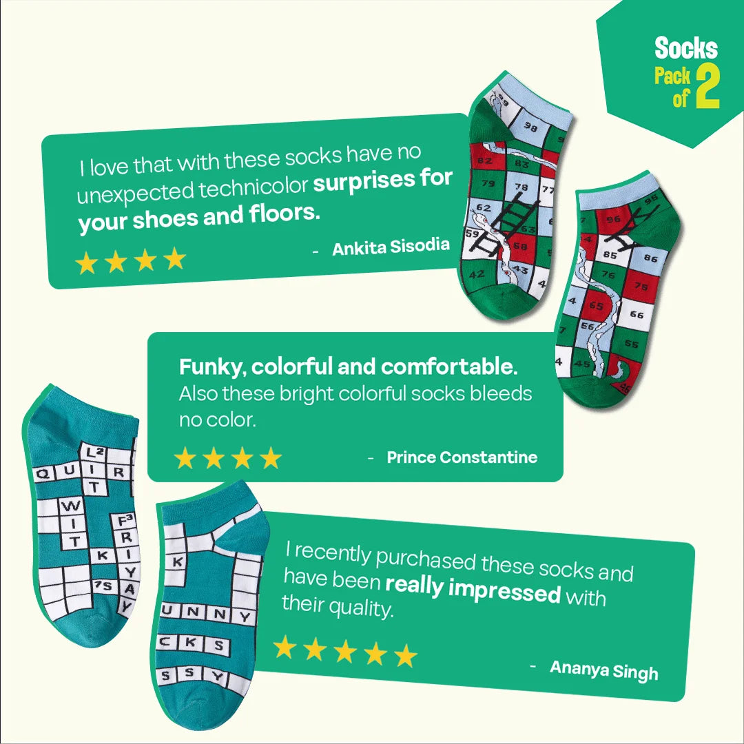 Game On! Unisex Socks, 100% Bamboo, Ankle Length, Pack of 2