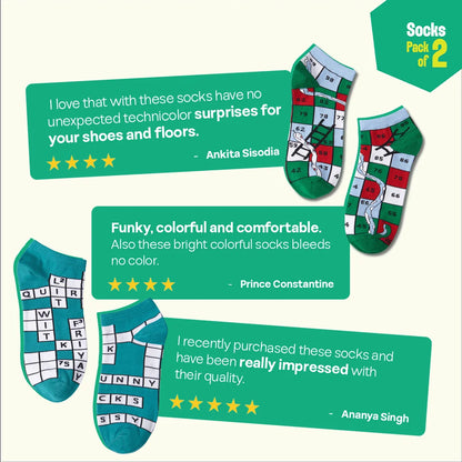 Game On! Unisex Socks, 100% Bamboo, Ankle Length, Pack of 2