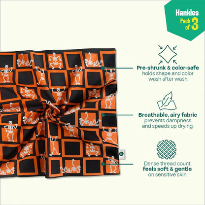 Trick Or Treat! Unisex Hankies, 100% Organic Cotton, Pack of 3