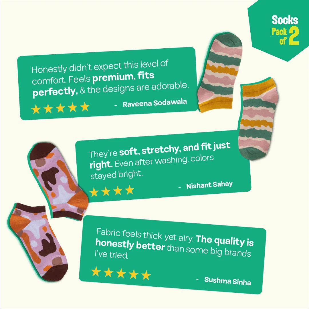 Fun Duo! Unisex Socks, 100% Organic Cotton, Ankle Length, Pack of 2