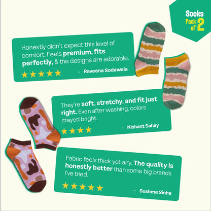 Fun Duo! Unisex Socks, 100% Organic Cotton, Ankle Length, Pack of 2