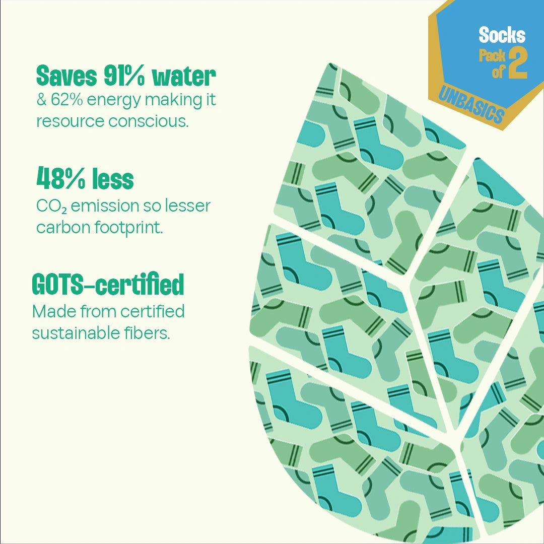 Three Stars! Unisex Socks, 100% Organic Cotton, Crew Length, Pack of 2