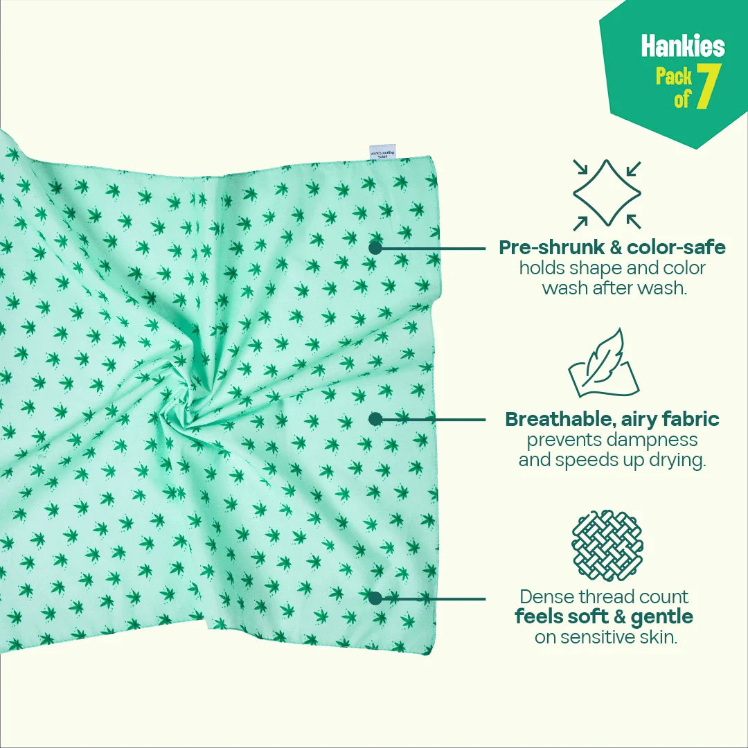 Happy Hour! Small Unisex Hankies, 100% Organic Cotton, Pack of 7