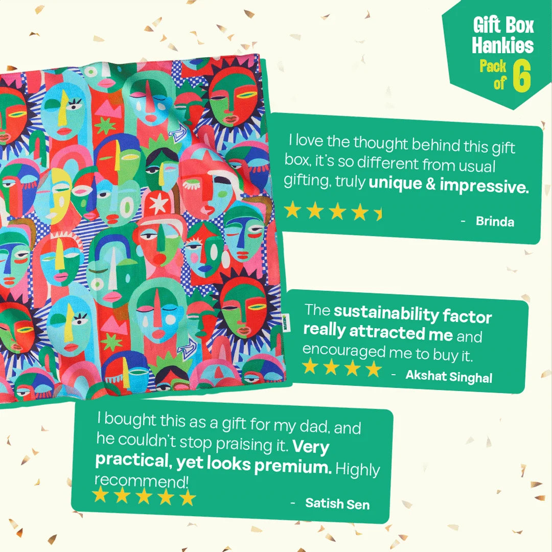 Mad Rush! Unisex Hankies, 100% Organic Cotton, Gift Box of 6