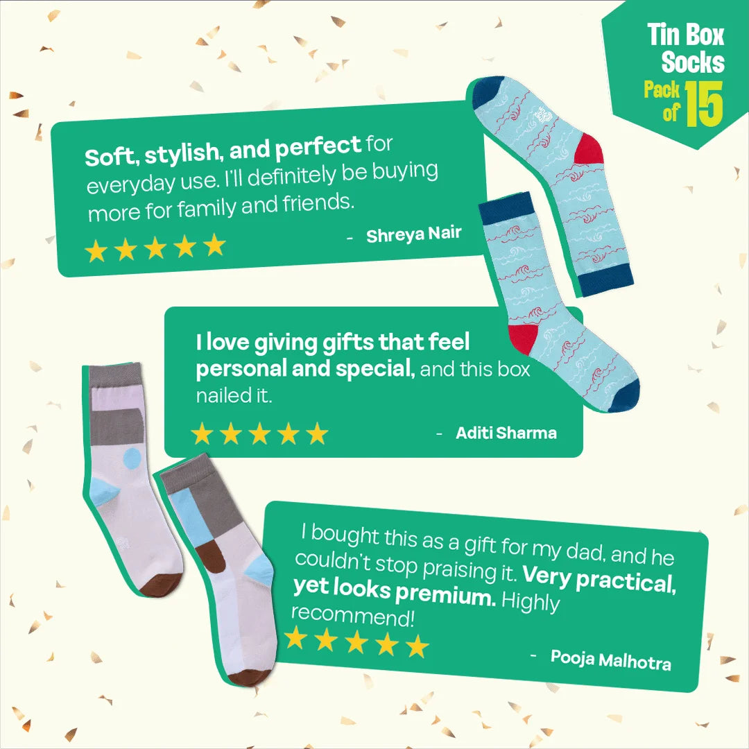 Chaos Maker! Tin Gift Box, Unisex Crew Length Socks, 100% Organic Cotton, Box Of 15